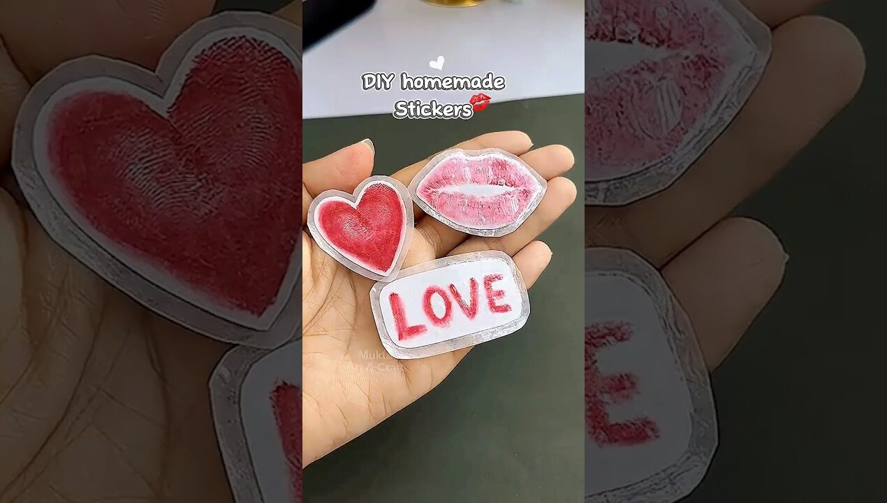 Easy homemade stickers 💋💄 #shorts #art #diy #viral #muktaartandcraft #youtubeshorts