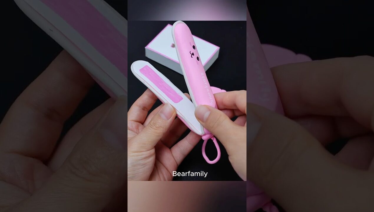 Cute Pink Hair Straightener DIY with Clay & Paper | BearFamily #shorts #toys #love #funny #art