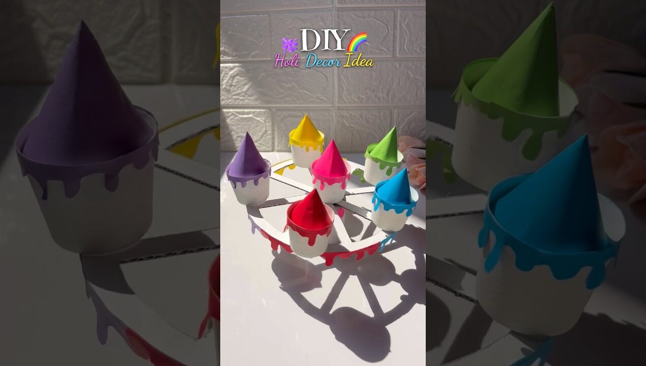 Holi Decor Idea 🫟 | Holi Craft Ideas 🌈 #diy #holidecor #holicraft #holi #holidiy #shorts