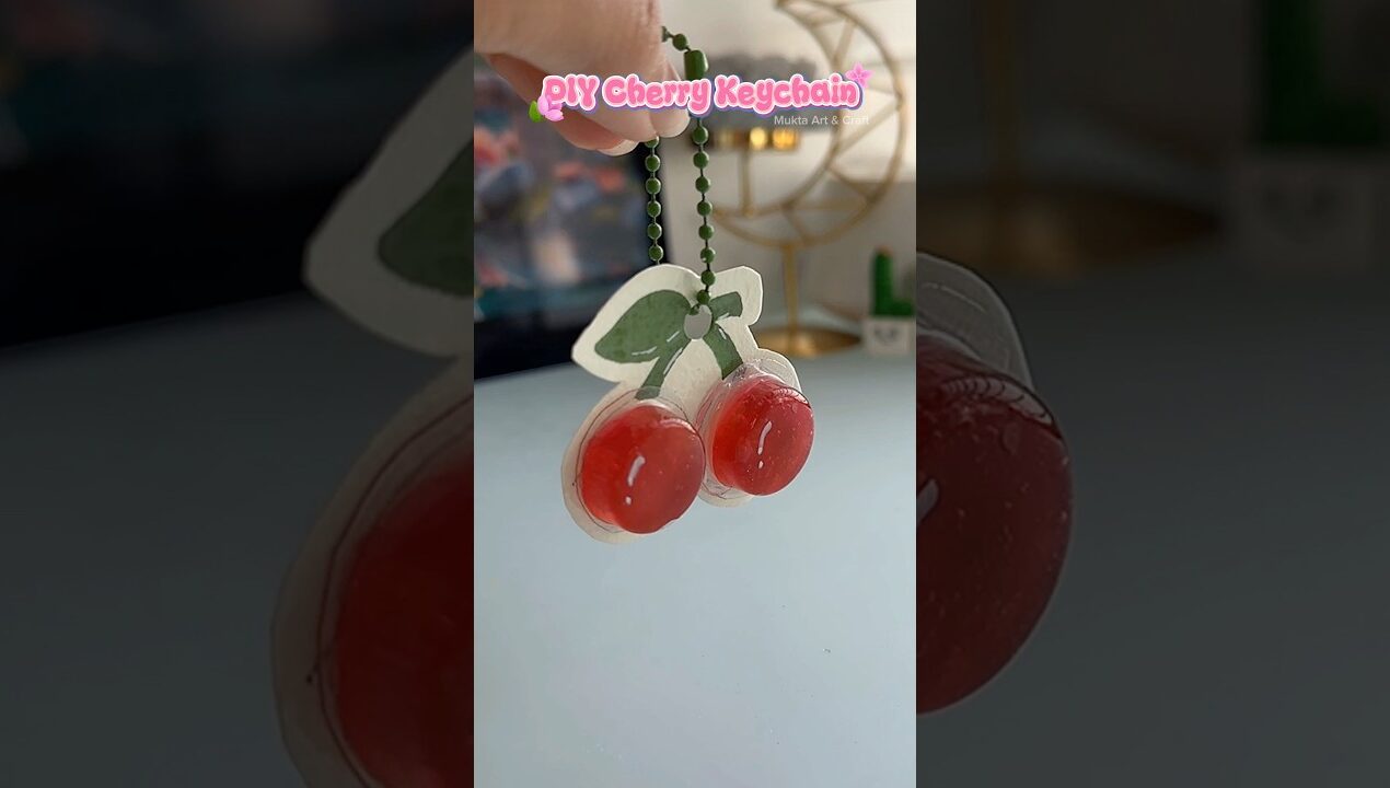 DIY cherry 🍒 Keychain ✨#shorts #art #diy #muktaartandcraft #youtubeshorts_