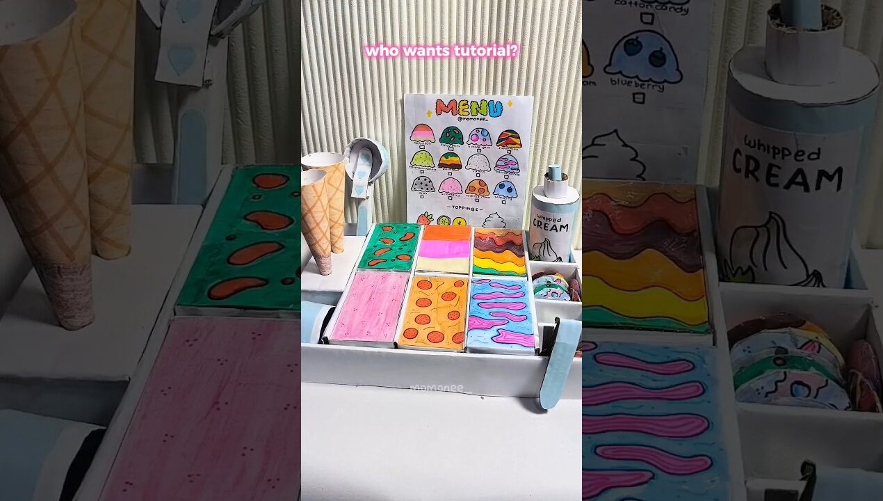 ice cream stand restock!🍦🩷 #asmr #papercraft #cardboardcraft #diy #tutorial #icecream #shorts