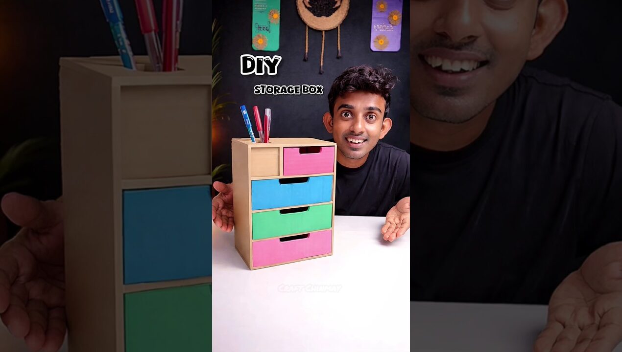 DIY Cardboard Organiser for Study Table | Super Easy #shorts #youtubeshorts #diy #homedecor
