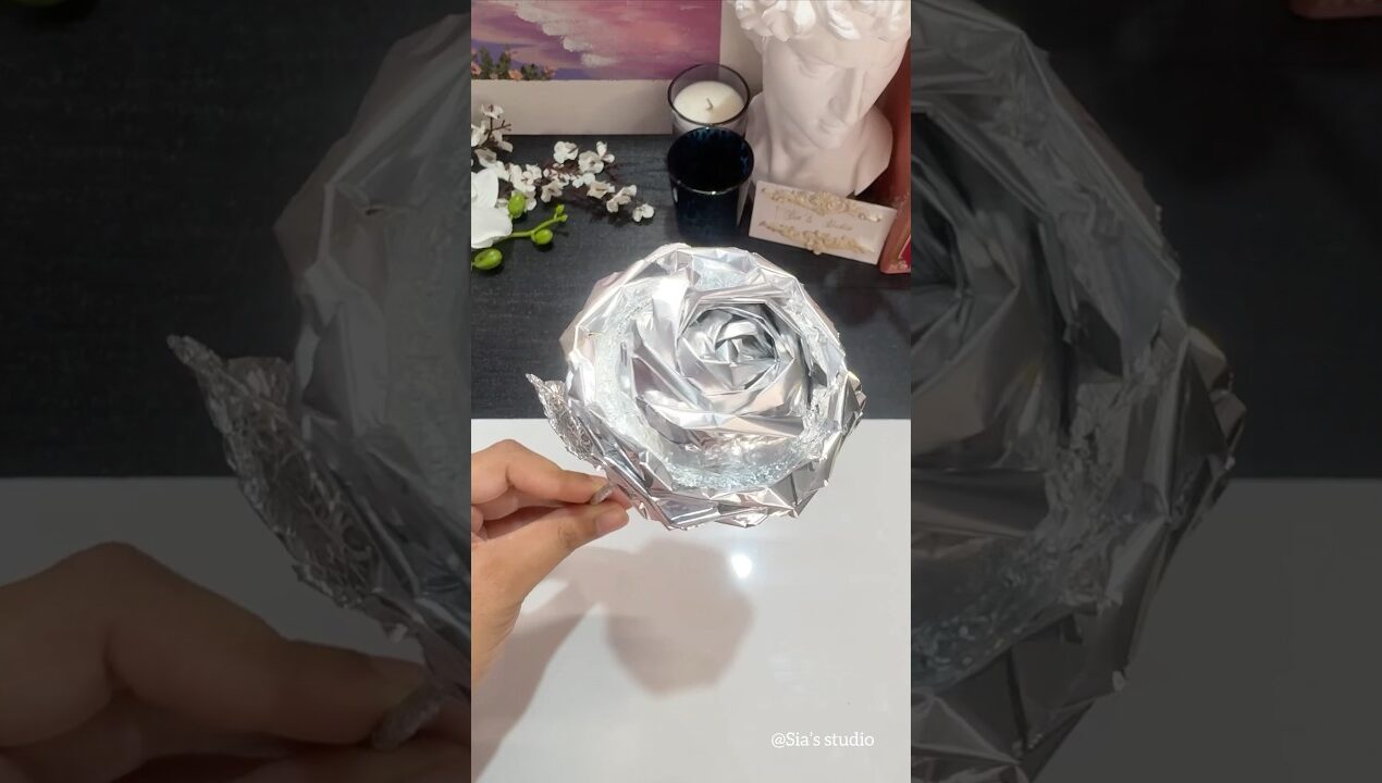 DIY Silver Foil Rose #shortsviral #handmade #craft #silverfoil #diycrafts #metallicart #trending