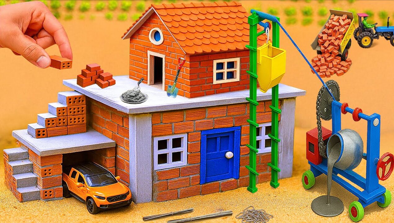 DIY Construction Science Project – Building a Modern 2-Story Fireproof House With Bricks and Cement