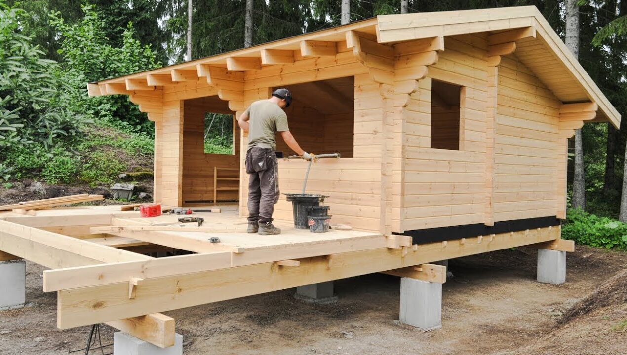 Man Builds Incredible DIY Wood Cabin in the Woods Start to Finish