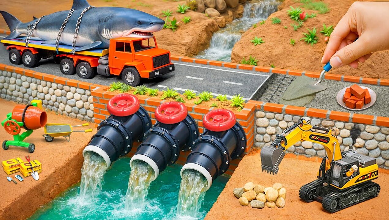 DIY a Mini Brick & Concrete Bridge with 3 Water Valves for Heavy Trucks After the Storm