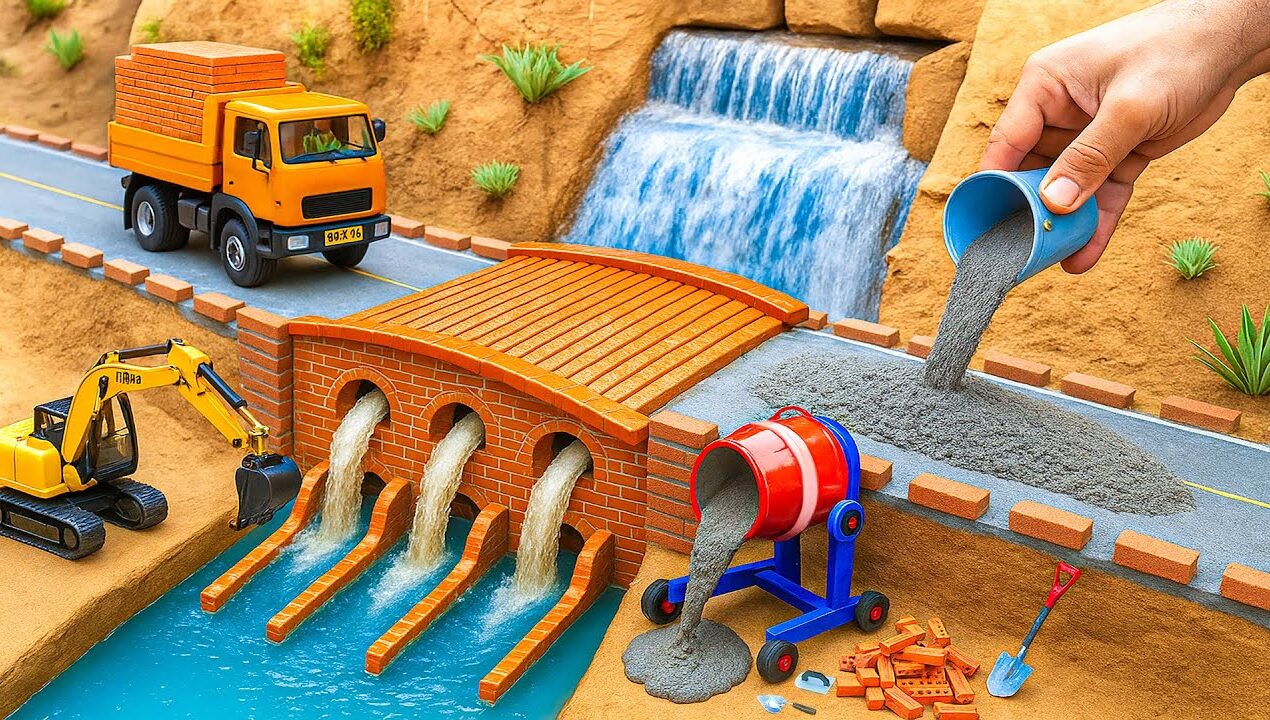 DIY Science Project Metal Railing Bridge – Tractor Making Mini 2 Floor Dam Over River with Bricks