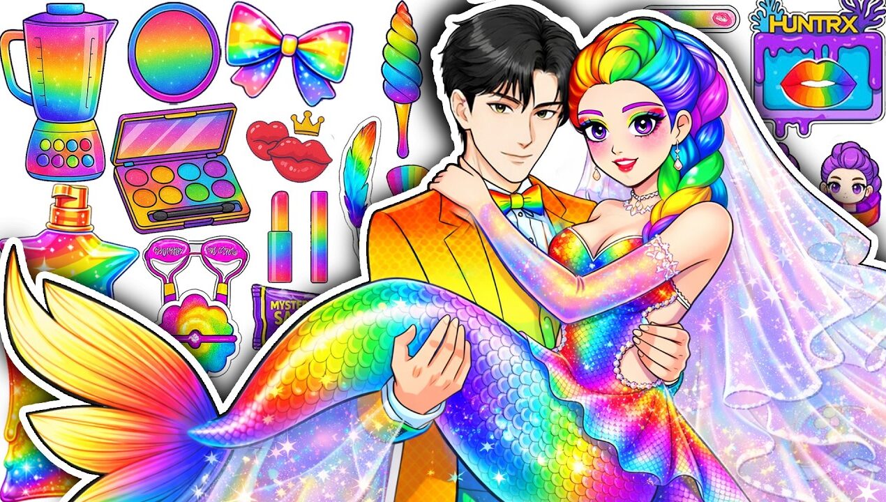 🌸Paper DIY🌸KPOP DEMON HUNTERS Couple Rumi x Jinu Mermaid Colorful Glow Up Skincare + Makeup Nail💄