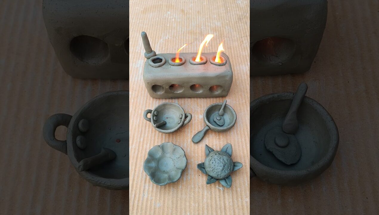 diy clay kitchen set, #kitchenset #art #creativeclayideas #miniature #diy #claykitchenset #claypot