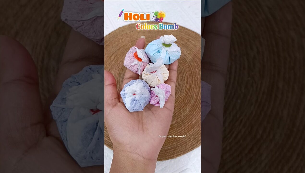 DIY Color Bomb 💥 Using Tissue Paper | Easy Holi Color Burst 🌈 #diy #holidiy #viralshort