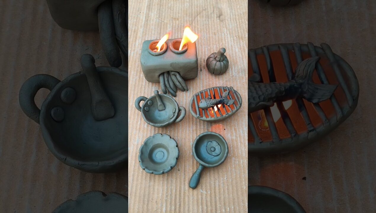 diy clay kitchen set, #kitchenset #creativeclayideas #art #diy #miniature #claykitchenset #claypot