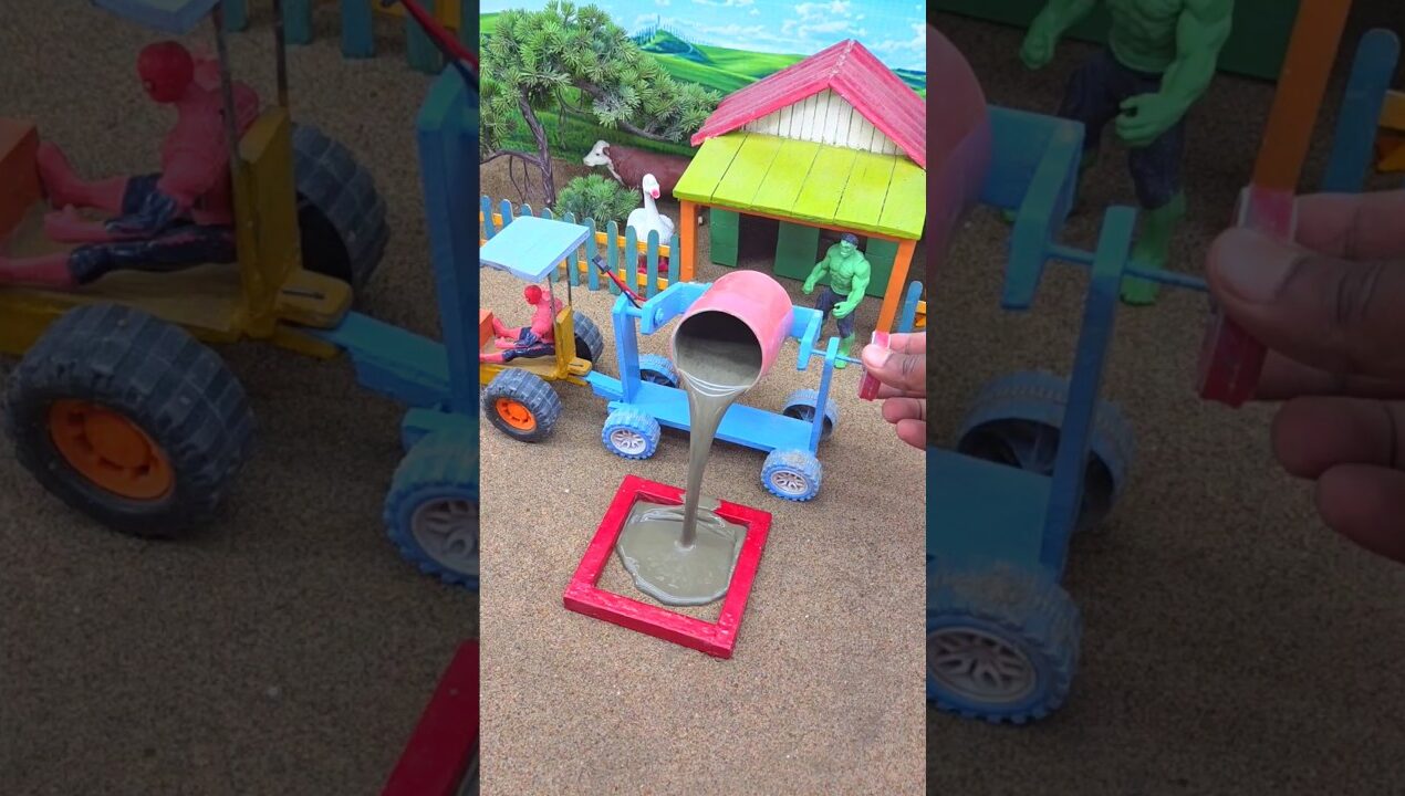 🚜😱 Amazing Mini Tractor Cement Pillar Making Machine | Real Working DIY Construction Project #shorts