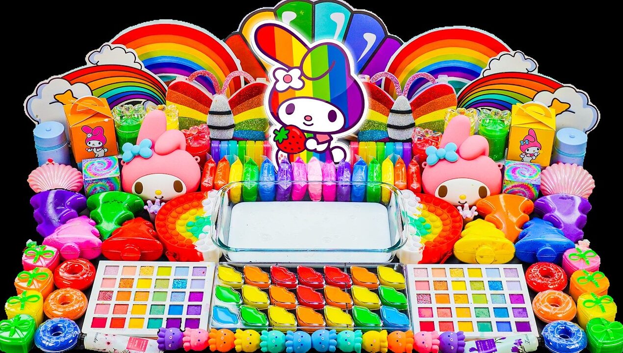 🌈 DIY Relaxing ASMR Slime 🐰 Mix Cute My Melody Rainbow Slime with Makeup Cosmetic and Glitter