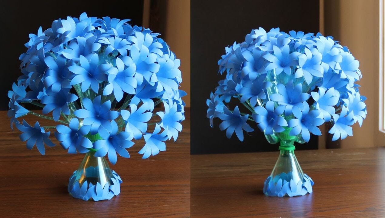 Plastic Bottle Flower Vase Craft – Paper Flowers – Home Decor Ideas