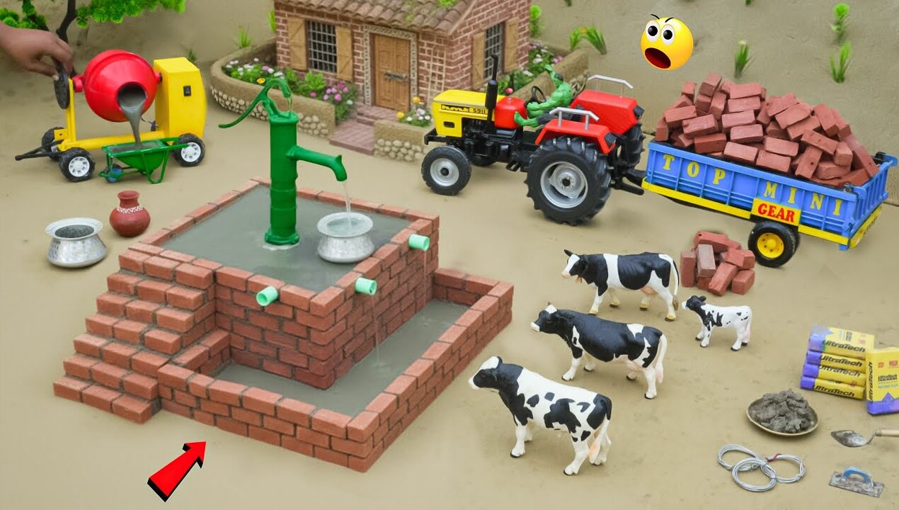 DIY Mini Tractor Builds a Real Hand Pump | Using Brick Village Water Science Project | @topminigear