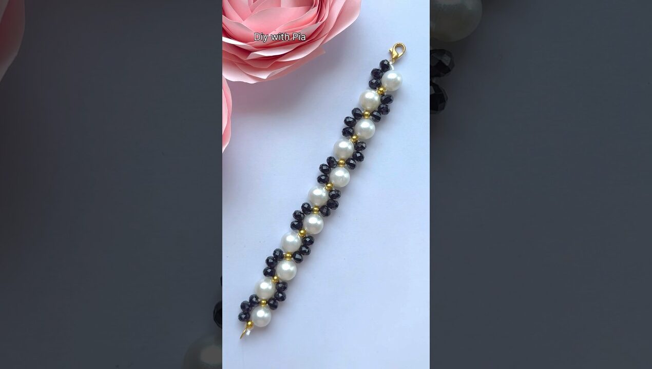 Very unique white beads and black crystal beads bracelet ￼#diy #bracelet #shorts