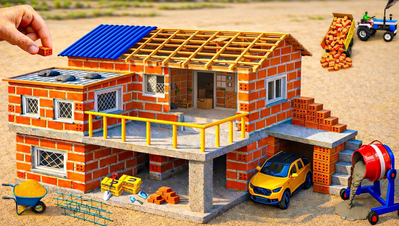 DIY Construction Science Project – Building a Strong 2-Story Fireproof House and Modern Garage