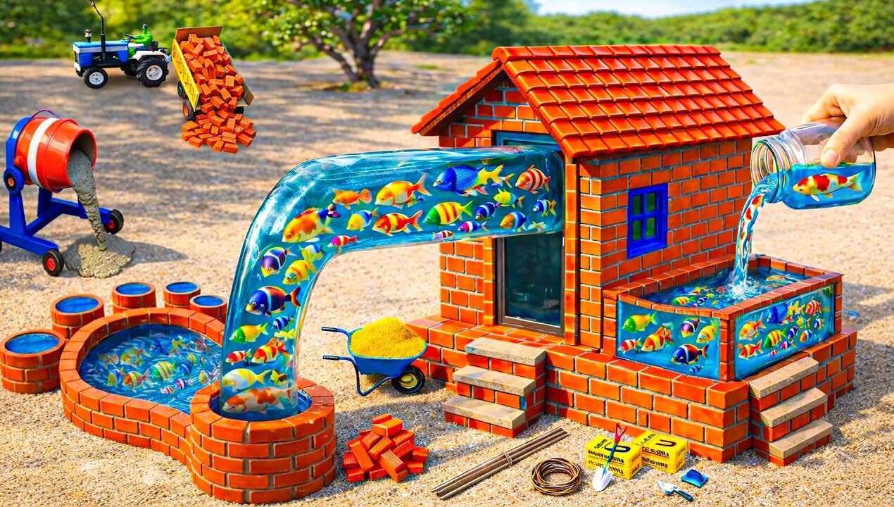 DIY Construction Science Project – Building a Strong Fish House and Water Well with Brick and Cement