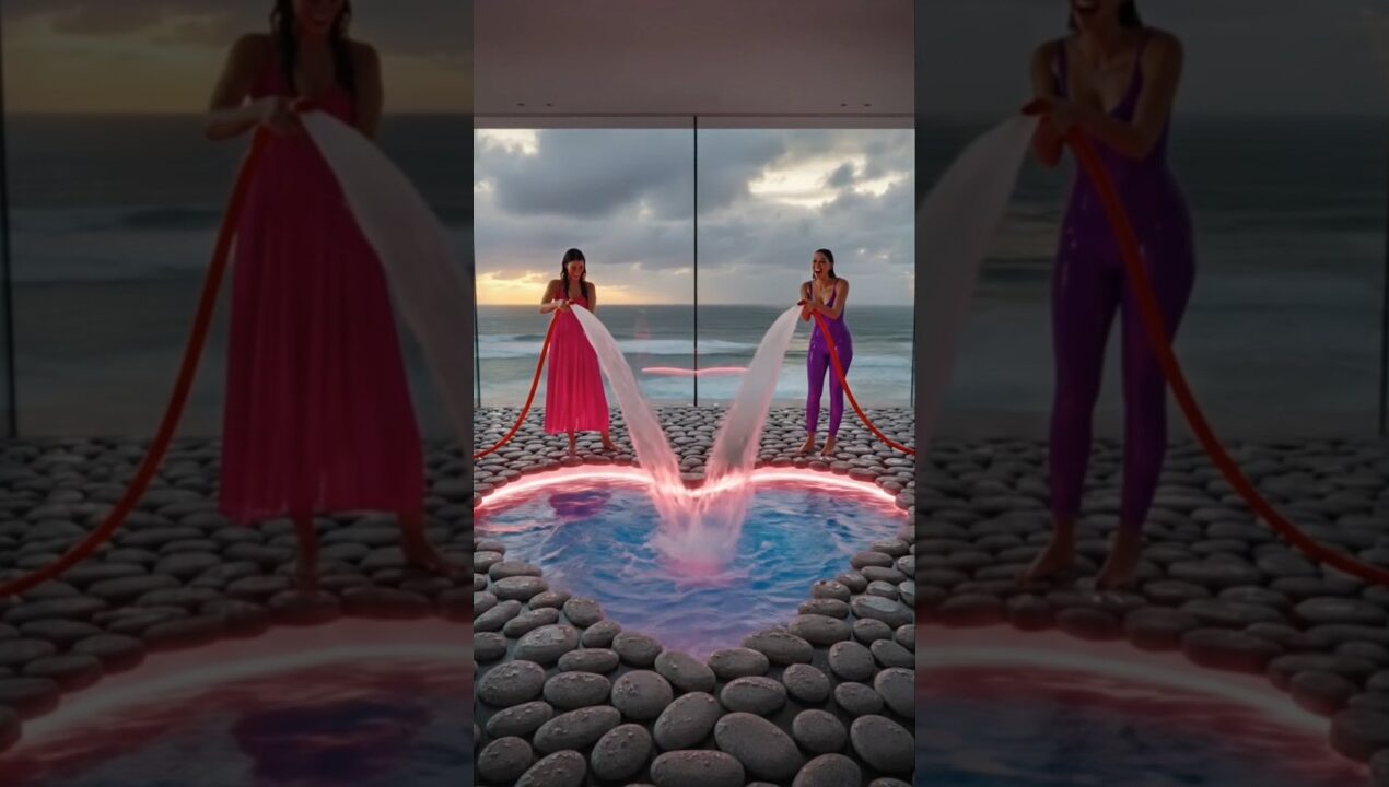 This Floor is UNREAL! 🤯 Heart-Shaped Infinity Pool DIY #shorts