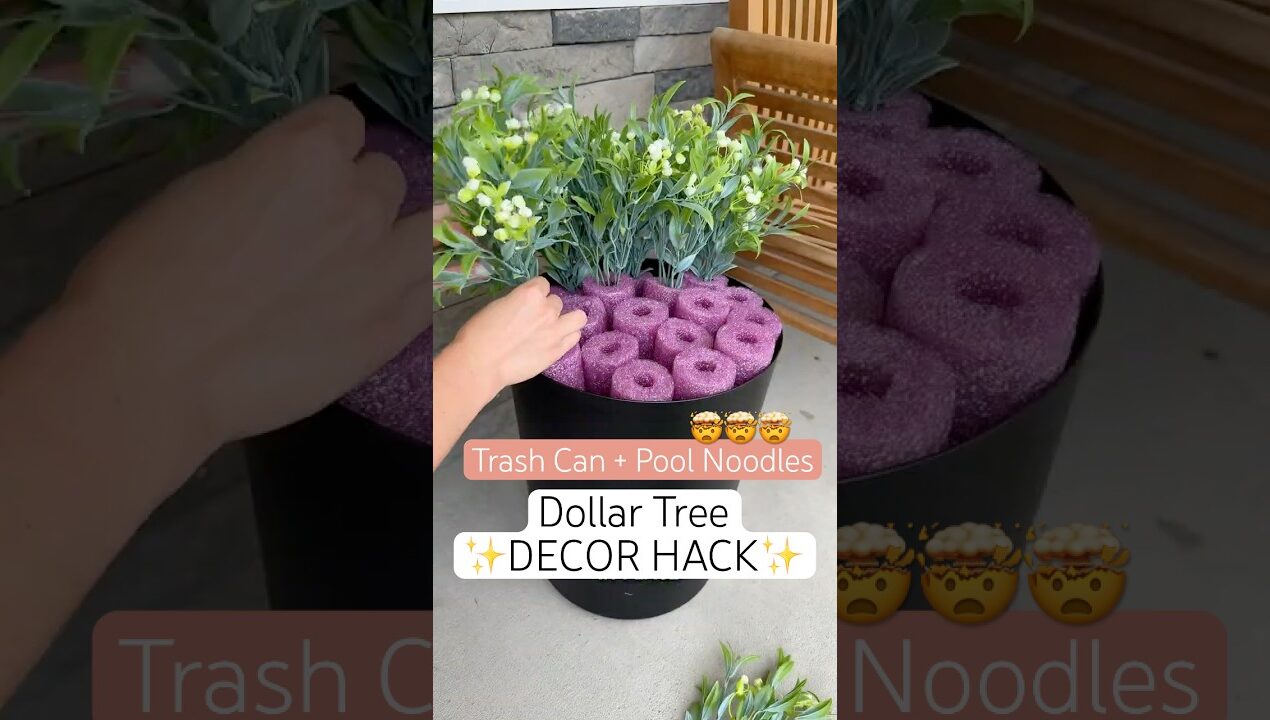 Sharing my SECRET 🤫DECOR HACK: Dollar Tree Planter (trashcan + pool noodles) 🤯 #hack #diy
