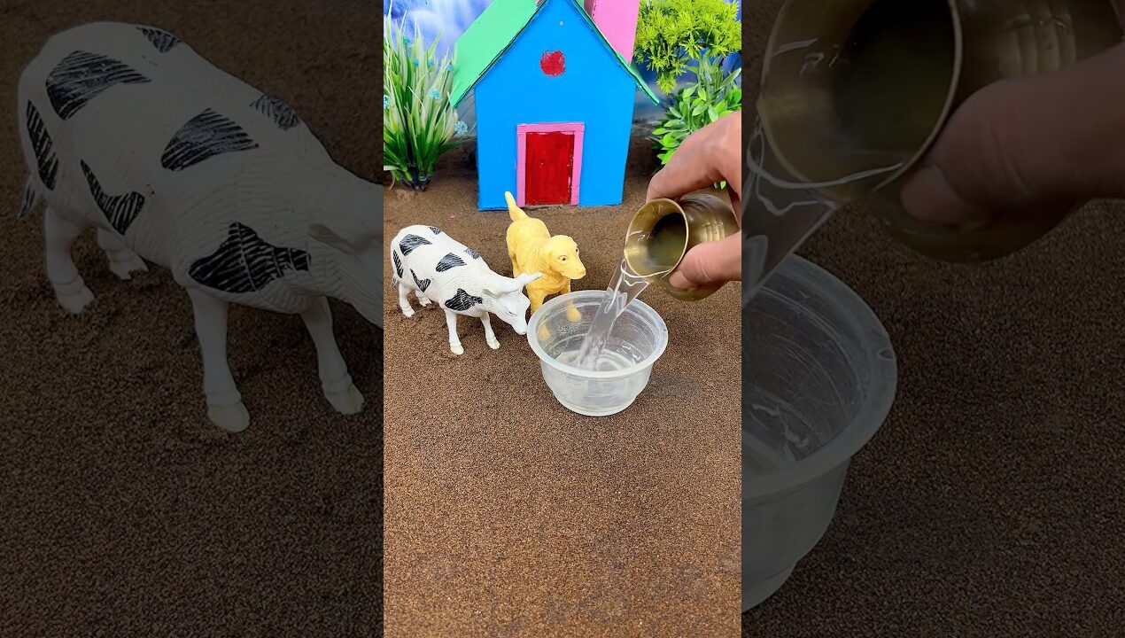 Cow and Dog Love Mini Water Pump 😲💦 | Creative DIY Construction #shorts #youtubeshorts