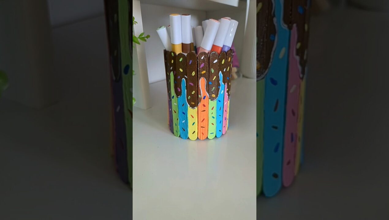 DIY Ice cream stick Pen Stand #shortsfeed #diy #craft