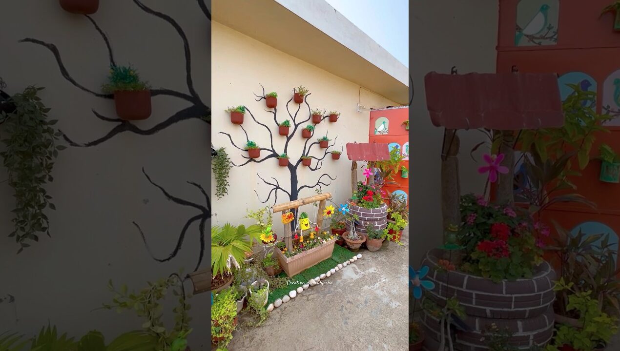 Garden decoration idea  with bamboo pieces and tin can #bestoutofwaste #gardendecor #garden #shorts