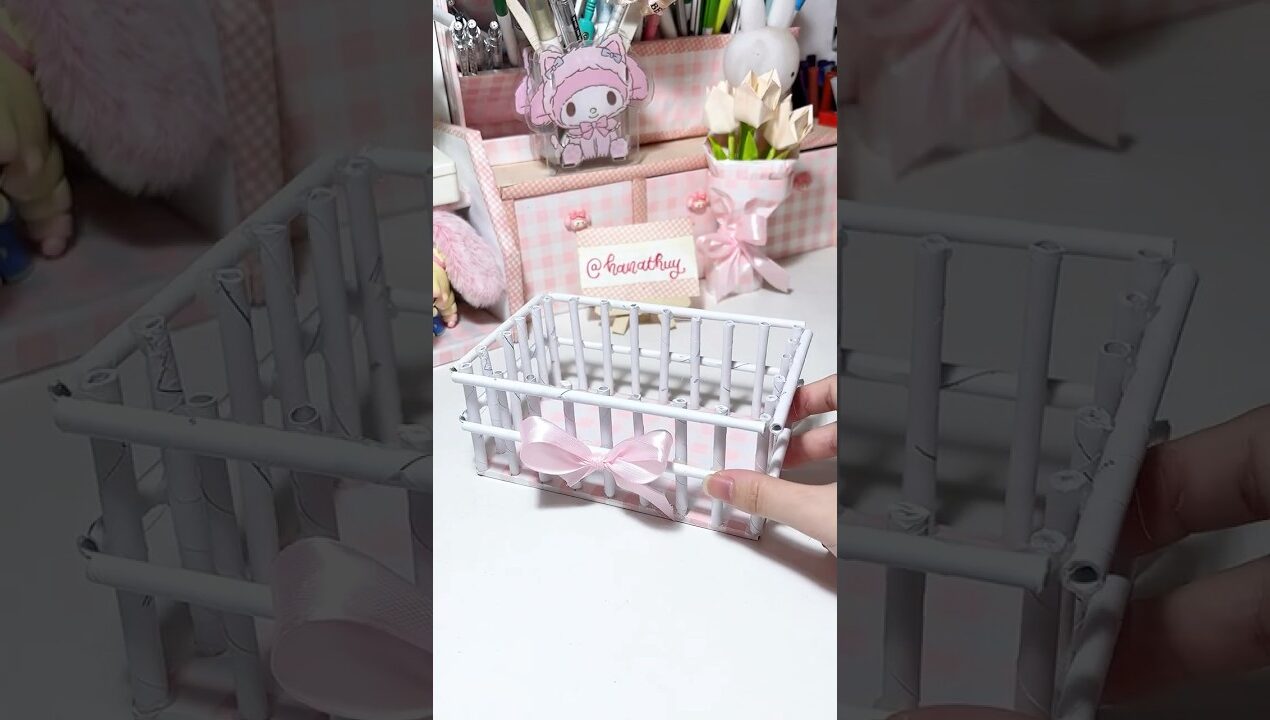 diy mini basket from paper🗑️ #handmade #diy #craft #diycrafts #fyp