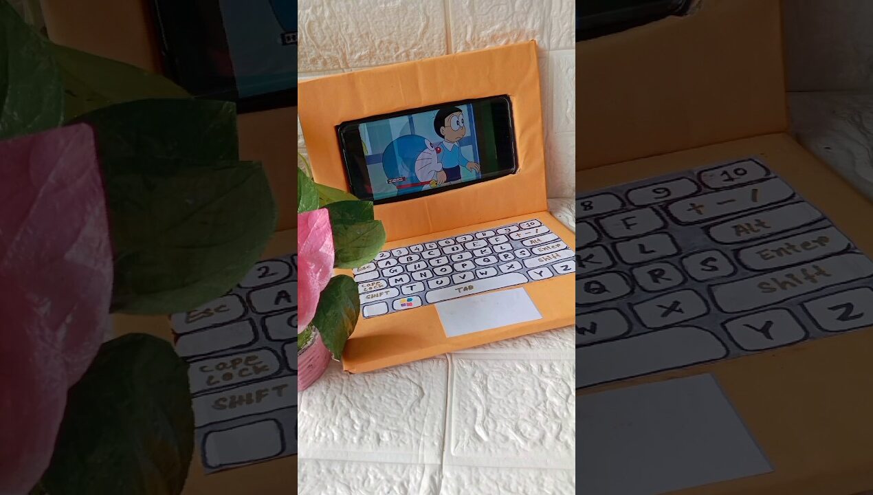 DIY mini toy laptop 💻 😅 #shorts #viralvideo #shortsfeed #youtubeshorts #diy #cardboard #laptop #clay
