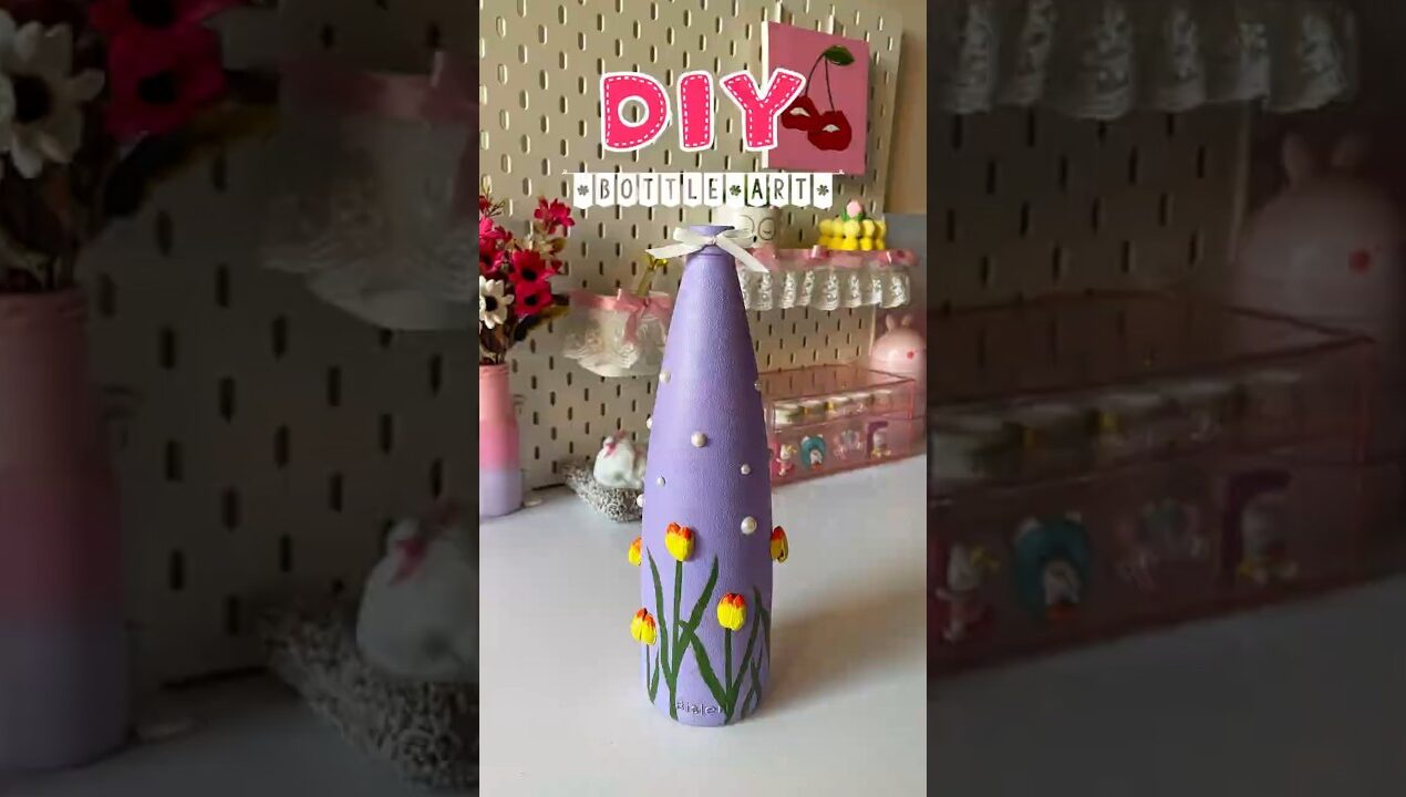 DIY Bottle Art with Pista Shell Tulips | Home Decor Idea #diy #shorts #viralshorts #handmade