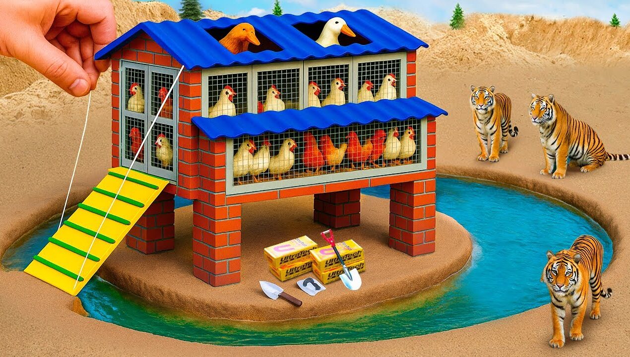 DIY Mini Tractor Builds a 2-Story Chicken Coop on an Island After Tiger Attack | Science Project