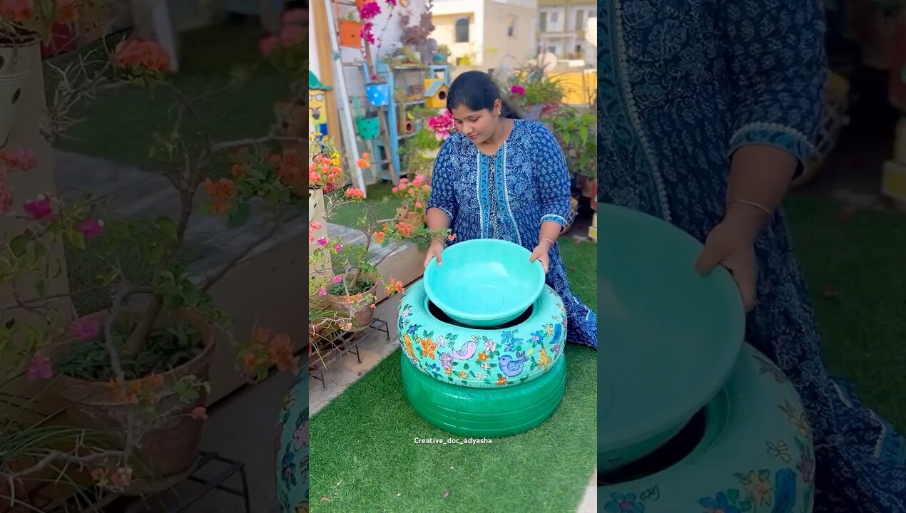 Garden decoration with waste tyres #bestoutofwaste #gardendecor #diy #upcycling #shorts