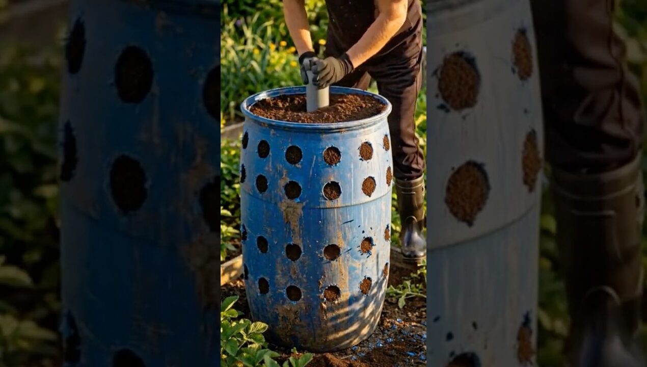 JARDIM VERTICAL DIY com Barril de Plástico 🍓🌿 | Faça Você Mesmo Plante Morangos em Casa  #shorts