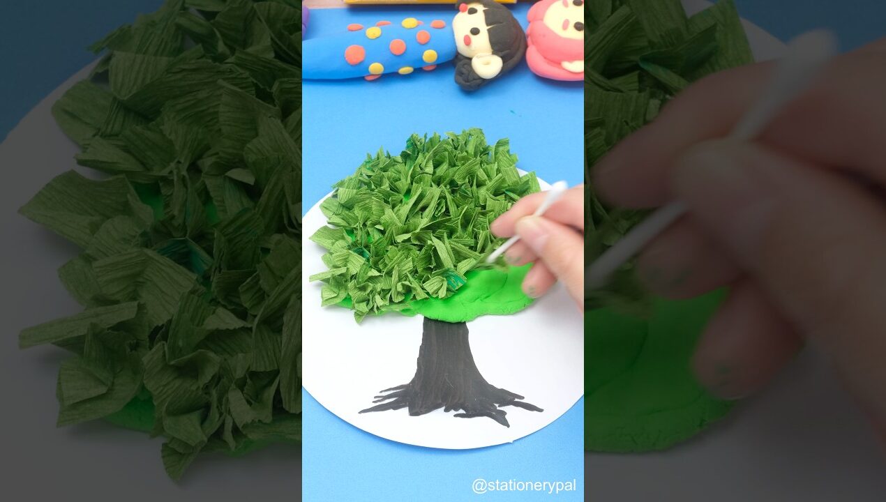 DIY Spring Tree: Tissue & Clay Craft.#shorts