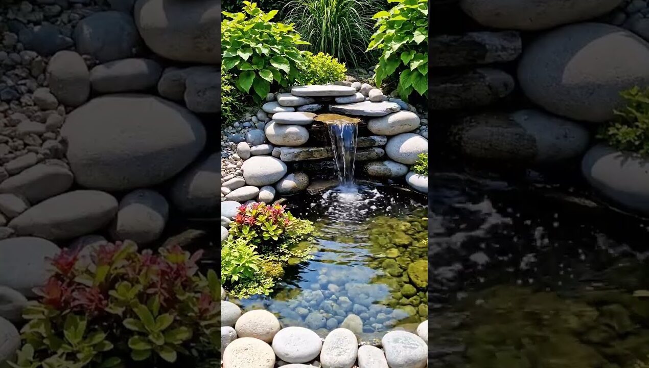 DIY Small Garden Pond with Waterfall Rock Garden ideas #garden #gardenideas #smallgarden