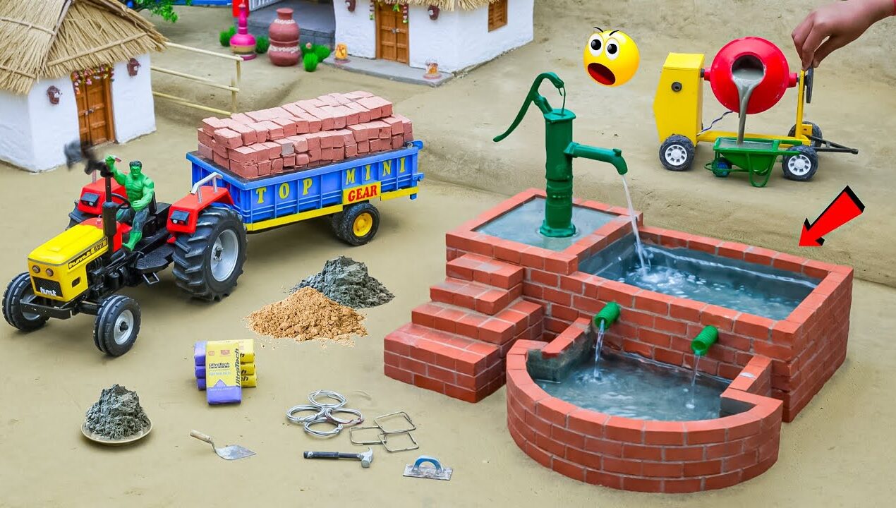 DIY Mini Tractor Builds Hand Pump Construction | Using Bricks | Village Water Supply | @topminigear
