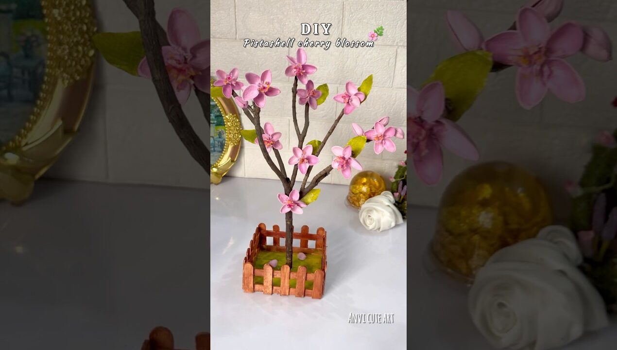 DIY pistashell Cherry blossom 🌸 #handmade #shorts #diy #crafts #pistashellcrafts #shortsviral #art