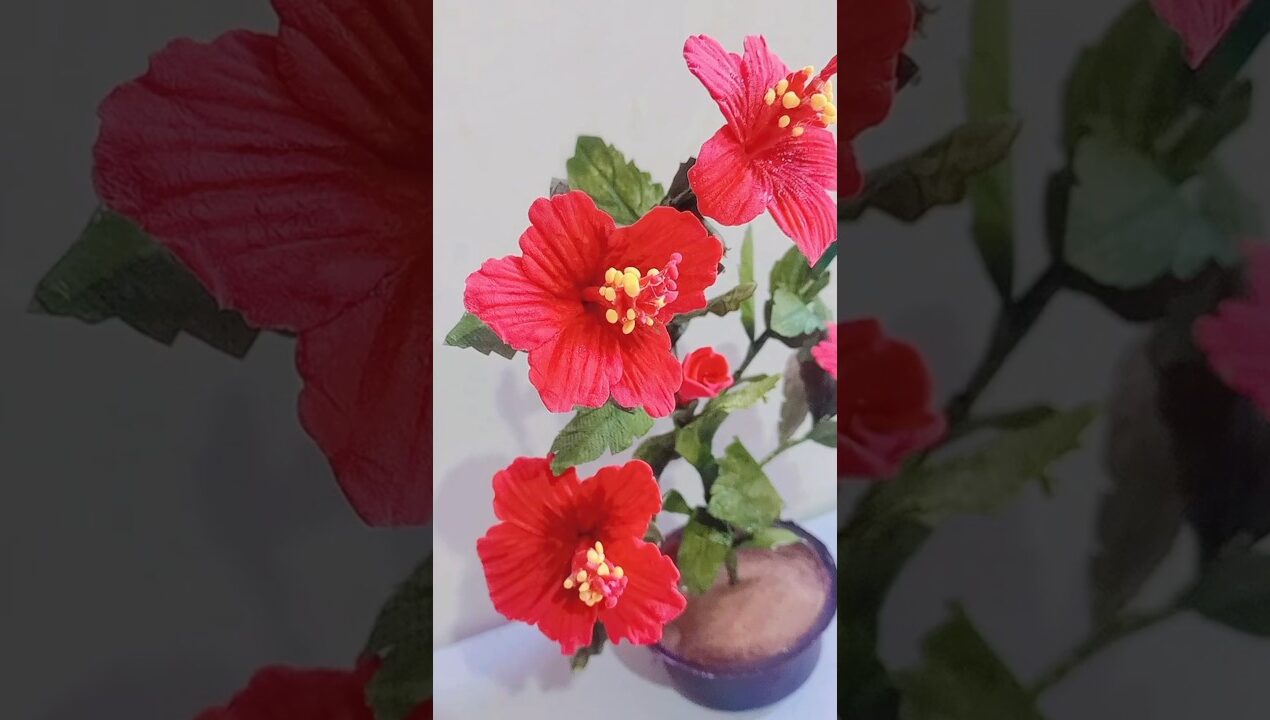 Diy Hibiscus Artificial plant//#diy #handmadeplanter#flowers#viral#artandcraft#clayart #craft