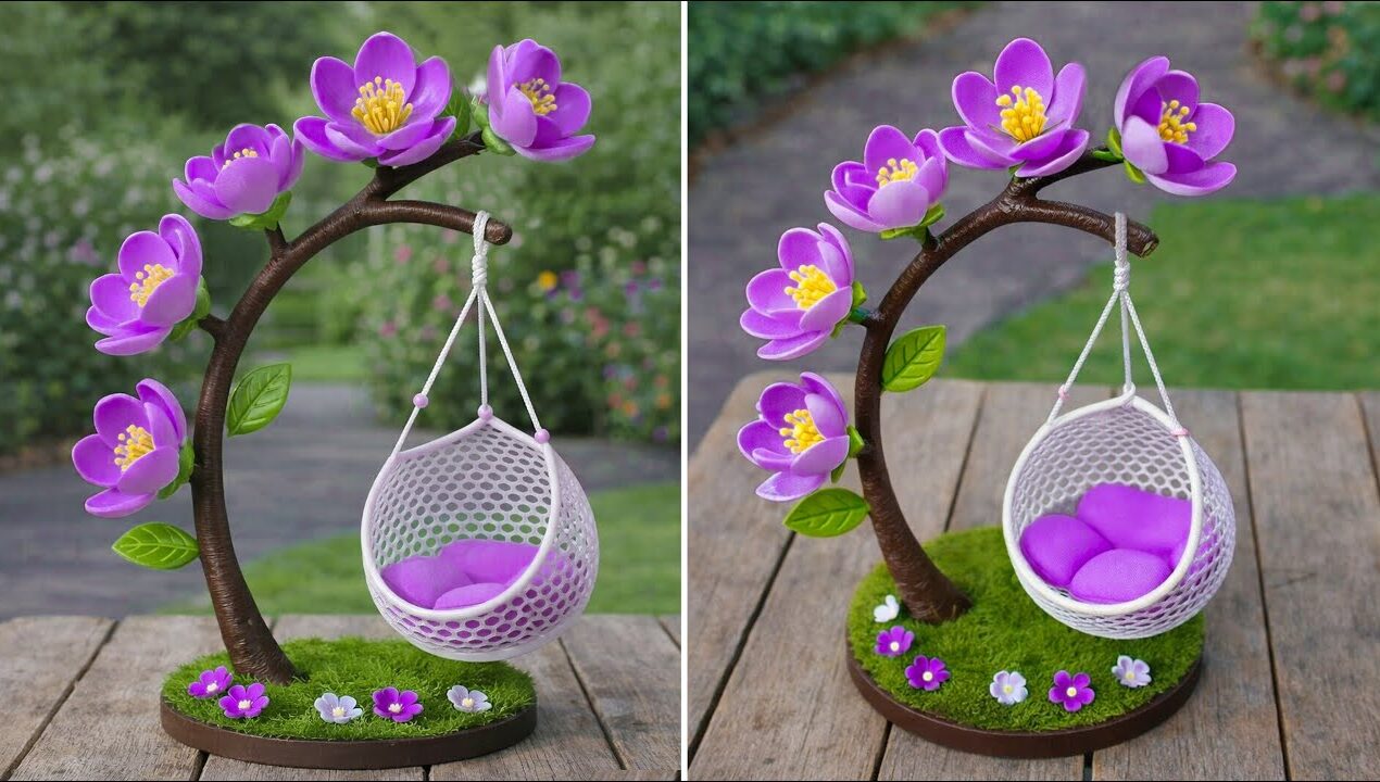 DIY Mini Swing Flower Tree Decor🌸 | Handmade Table Decoration Using Waste Materials#MiniSwingDecor