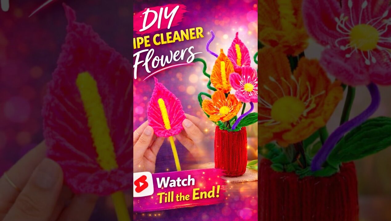 DIY Pipe Cleaner Flowers in Vase 🌸 Easy Craft Idea #shorts #shortfeed #shortsvideo #diy #ai #fyp