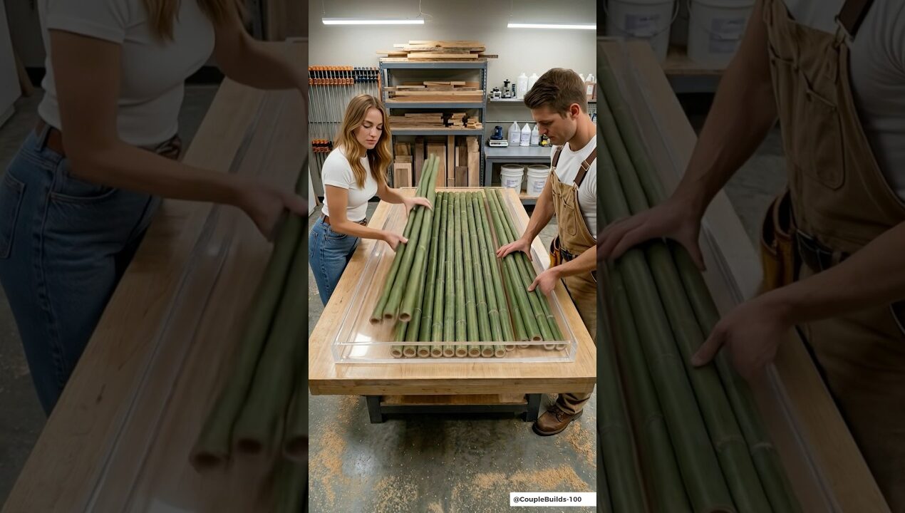 We Made a Glowing Bamboo Epoxy Table 😮💡 #epoxytable #resinart #diy #satisfying