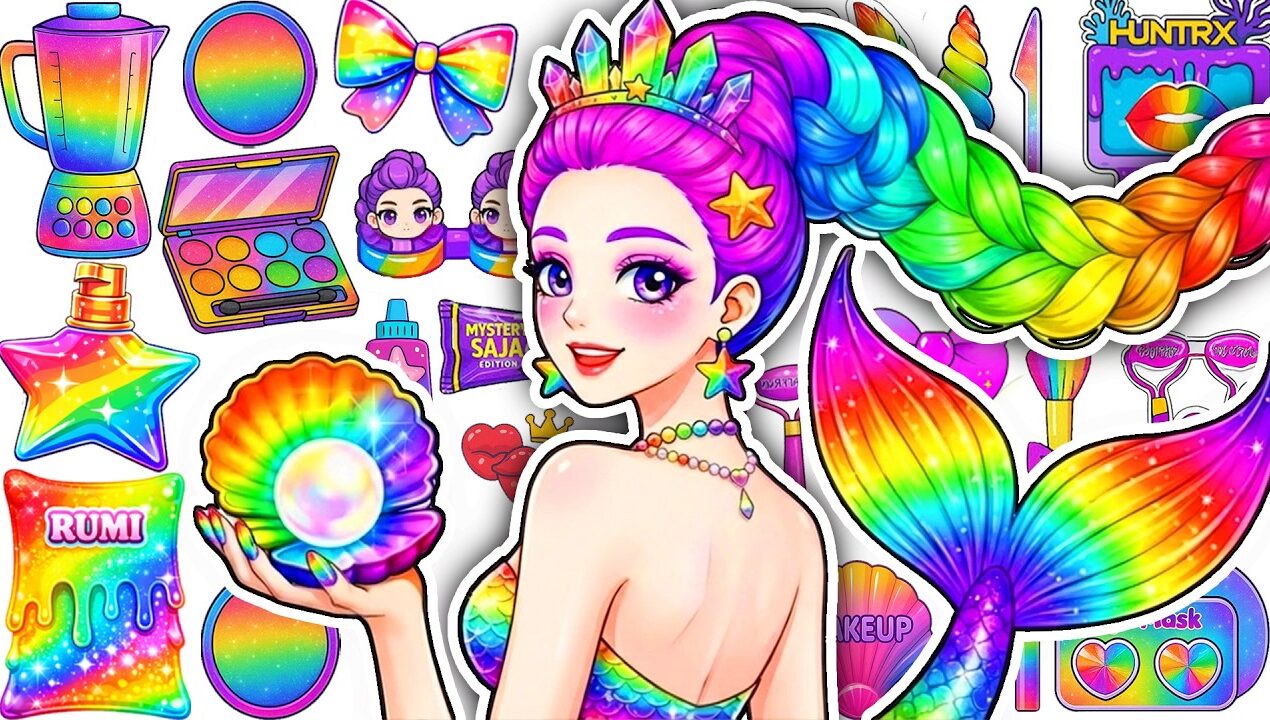 🌸Paper DIY🌸KPOP DEMON HUNTERS Couple Rumi x Jinu GOLD Colorful Fashion Glow Up Skincare + Makeup 💄