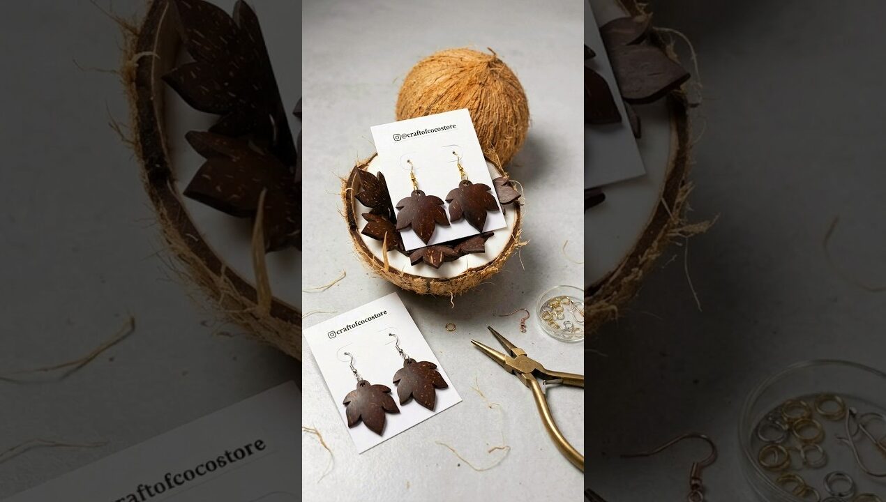 🌴✨ Beautiful Coconut Shell Earrings | connective shell craft🥥 #shortsfeed #diy #shorts #craft