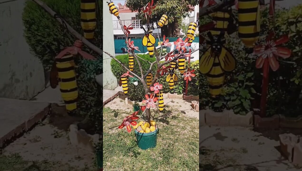 Waste plastic bottle se amazing garden decoration idea 🐝🌸 #diy #craft