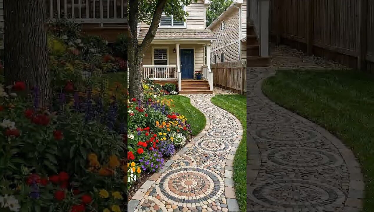 Beautiful Mosaic Garden Path to the Front Porch | Home Garden Inspiration #gardendesign#frontyard