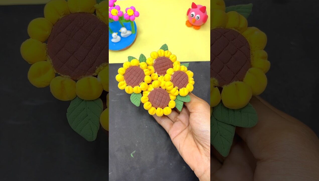 Diy sunflower showpiece with Clay for kids/#clayart #shortfeed #kidsart #cartoon #diy #kidsvideo