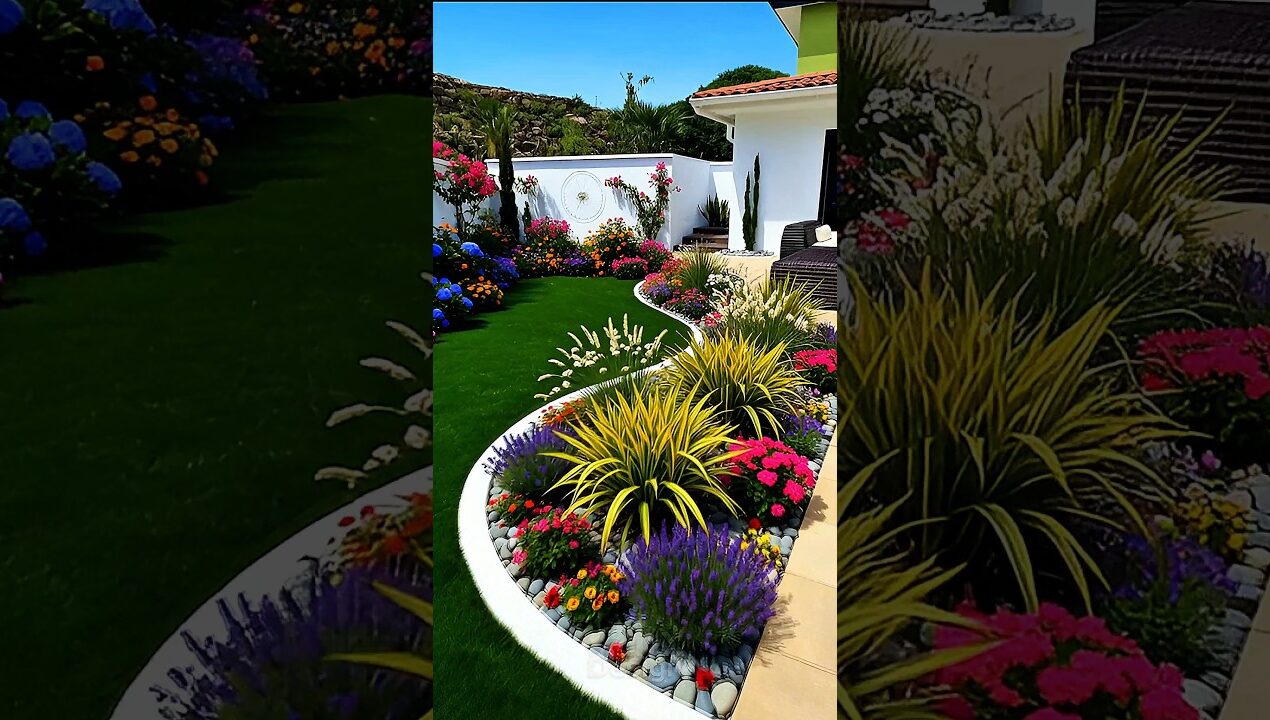 Beautiful Backyard Garden Transformation | Pebble Border + Plants DIY Timelapse#shorts #timelapse