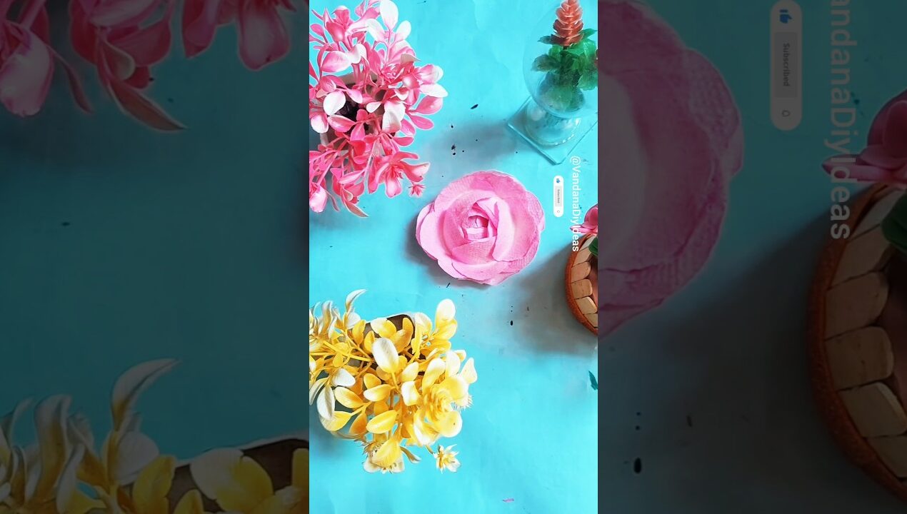 Tissue Paper Flower _ Flower craft #diy lotus #flower _ #ideas #vandana diy ideas _ #youtube #shorts