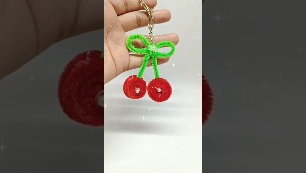 Diy Pipe Cleaner Cherry Keychain Craft Ideas 🍒 #ytshorts #diy #pipecleaner #craft #keychain