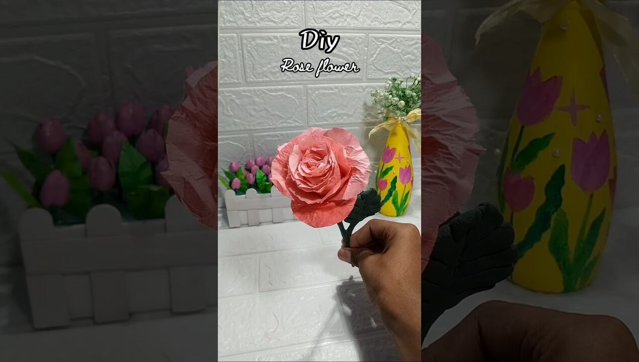 Diy tissue paper rose flower #diy #roseflower #diyflower  #viral #shortviral #craftideas
